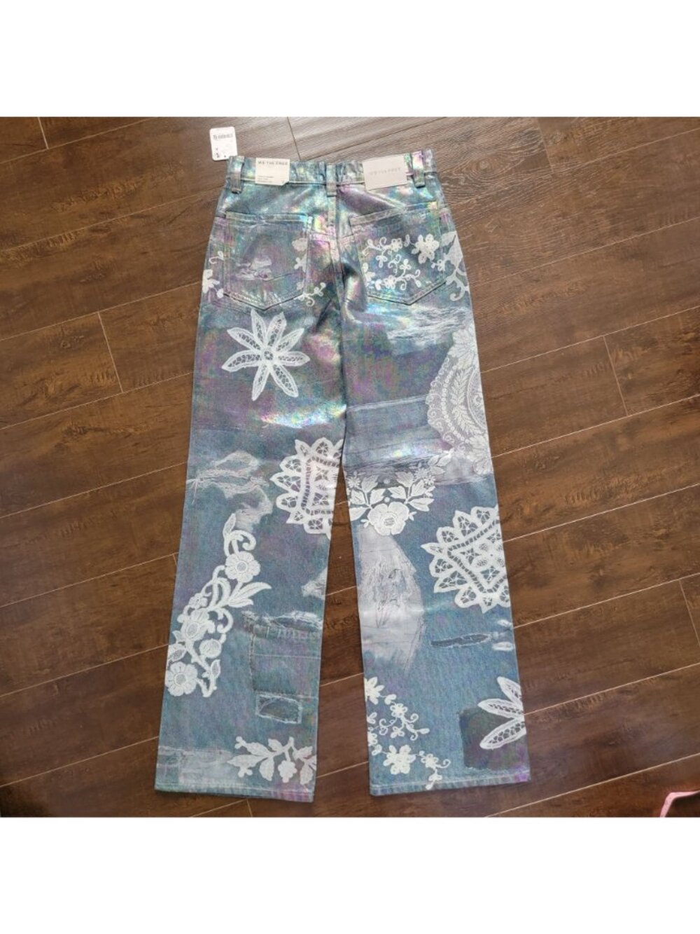 Free People Tinsley Baggy Jeans Lace Luster Iridescent Fairy Festival Womens 25 - Picture 4 of 10
